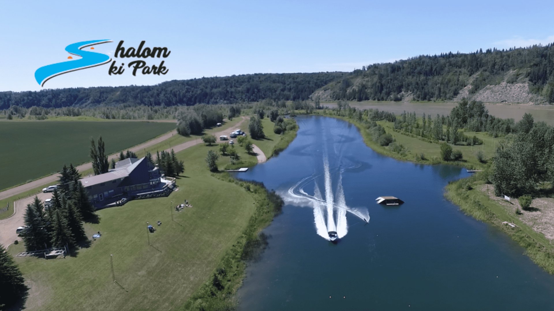 Aerial view of Shalom Park - 42 acres, competition lake, tournament centre near Edmonton
