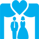 A blue pixel art picture of two people and a heart.